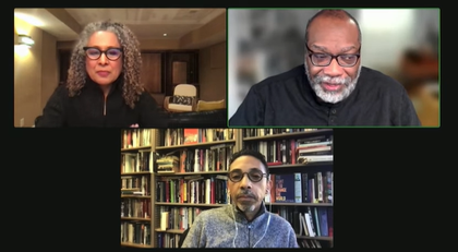 Screenshot of Zoom showing three people