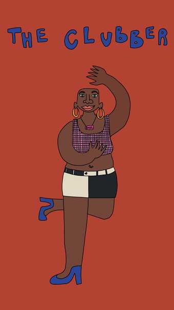 a digital drawing of a person dancing, the words above them say 'the clubber'