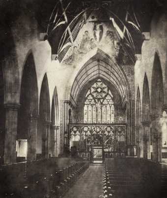 Fig.4 Edward Fox The interior of St Paul’s, Brighton, c.1866, showing an earlier mural on the chancel wall, a crucifixion with saints. Bodley’s gothic tracery had yet to be added to the screen J. Paul Getty Museum, Los Angeles