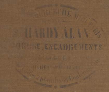 Detail of the Hardy-Alan artist canvas supplier stamp applied to the back of the canvas