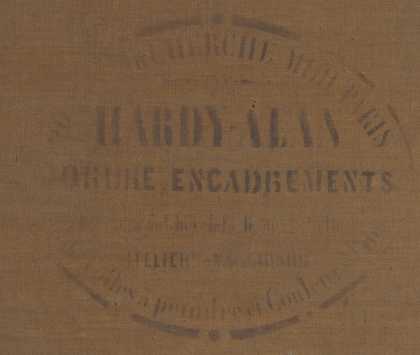 Detail of the Hardy-Alan artist canvas supplier stamp applied to the back of the canvas
