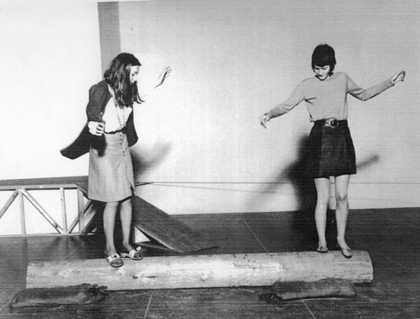 Visitors engaging with works in the Robert Morris exhibition at the Tate Gallery, 1971