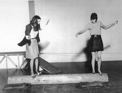 Visitors engaging with works in the Robert Morris exhibition at the Tate Gallery, 1971