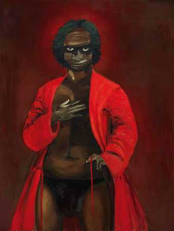 Painted portrait of a person wearing a red robe