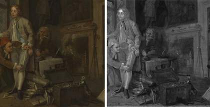 Two versions of the same detail, revealing an earlier composition