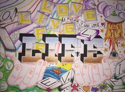A drawing with the word 'life' in the middle