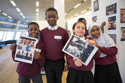 Pupils presenting digital collages created with London Connected Learning Centre