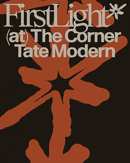 Graphic poster reading First Light over brown background