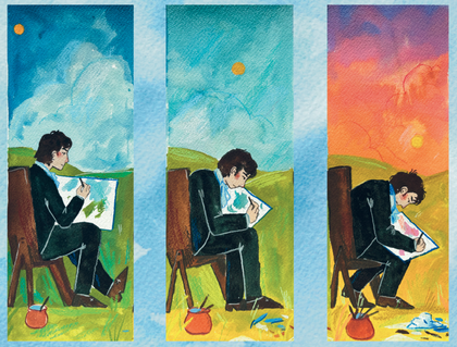 a triptych of constable painting en plein air