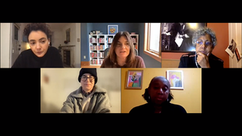 Five people on a videoconference screen
