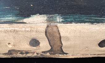 Detail of fig.7 also shows drips along the bottom tacking edge, but it was painted on an easel