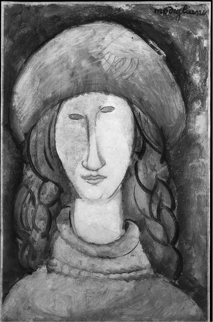 Infrared reflectogram of fig.8 shows the same lighter area around the face, almost seeming to divide the face in two diagonally: top left is slightly darker, lower right is lighter