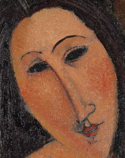 Two details of fig.6, the face, and the covering white shirt, showing small areas where the artist has left the ground layer unpainted