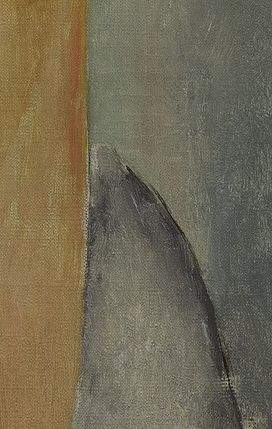 Detail of the previous image where the elongated neck meets the fabric of the collar, showing where the ground layer is visible