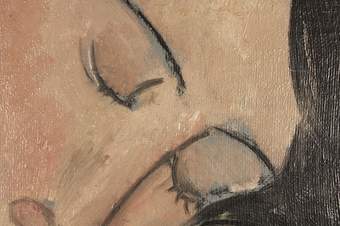 Two details of the eye (b shows both eyes and the nose, c shows just one eye with prominent lashes). The eyelashes are defined with wet-in-wet brushstrokes, the black picking up the wet flesh colour beneath