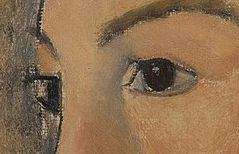 Detail of the sitter’s dark eyes