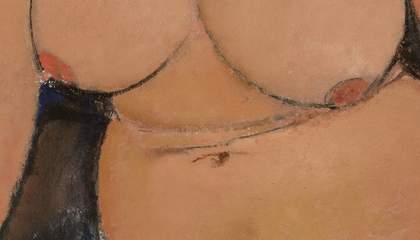 One nipple in profile and the other outlined in black