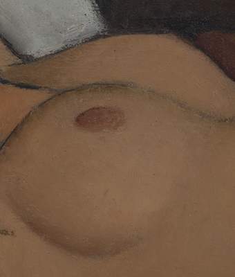 Fig.34f  Amedeo Modigliani Reclining Nude (Metropolitan Museum of Art), detail of the breasts © Evan Read / MMA Paintings Conservation Department  The paint has been polished and smoothed by the artist, presumably using a rag, to achieve a smooth finish