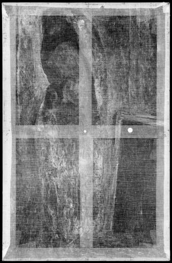 X-radiograph image showing the approach of the painting process for the warm-toned areas