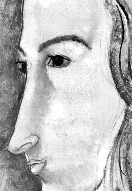 An infrared reflectogram detail showing alterations to the angle of the face