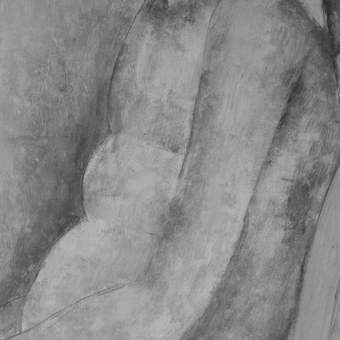 Very close-up detail showing adjustments to the figure’s pregnant belly