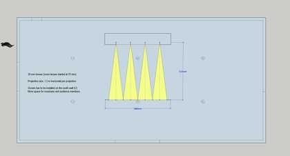 Diagram of a rectangular space with four projected light beams crossing a distance of 5135mm and across an area of wall 5800mm across.