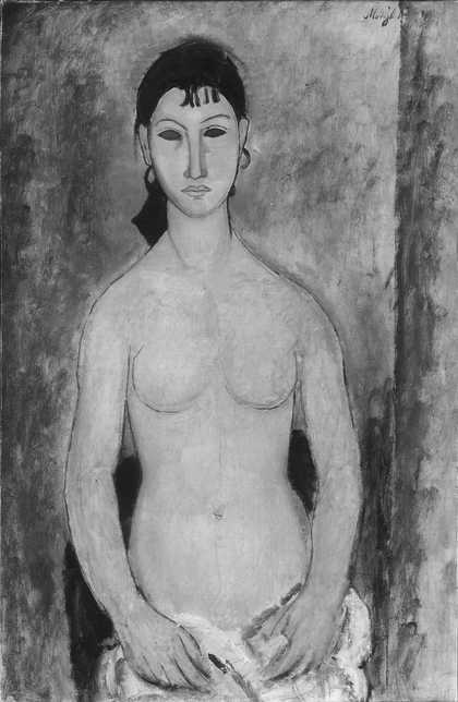 Black-and-white infrared reflectograph image of Standing Nude (Elvira).