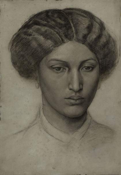 Delicate, realistic pencil sketch portrait of a young woman looking to the right, her hair is up