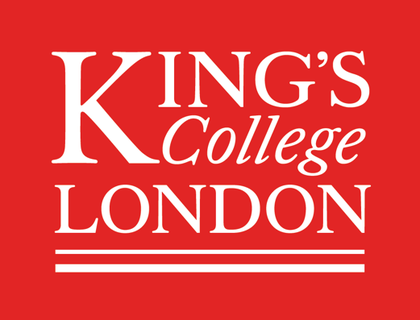 King's College London written in white font on a red background