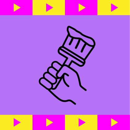 A drawing of a hand holds up a paintbrush icon