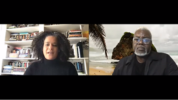 Two people on a videoconference screen