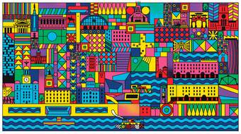 A colourful piece of abstract artwork representing the city of Liverpool