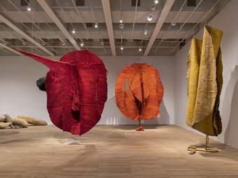 Installation view of a room in the Magdalena Abakanowicz: Every Tangle of Thread and Rope exhibition