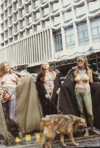 Photograph of Christine Binnie, Jennifer Binnie and Wilma Johnson in body paint