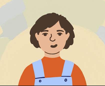 an illustration of a girl in dungarees and a red tshirt