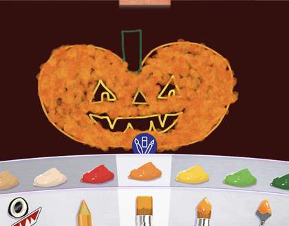 A drawing of a jack o' lantern pumpkin