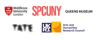 Logos for Tate, AHRC, Queens Museum, Middlesex University and CUNY