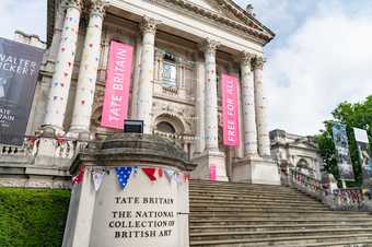 Tate Britain decorated in colourful bunting