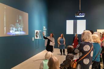 Look Group Welcome group listening to a talk by Exhibition and Displays Curator Sara Matson and artist Emily Speed in the exhibition Naum Gabo 2020