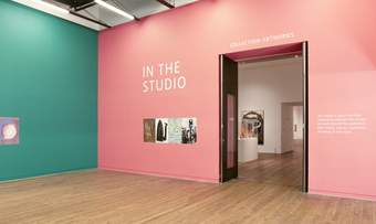 A pink entrance to an art gallery called In the Studio