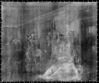 Black and white x-ray image revealing many compositional changes