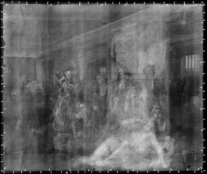 Black and white x-ray image revealing many compositional changes