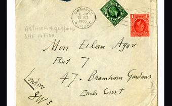 film still from Eileen Agar: a British Surrealist showing a letter