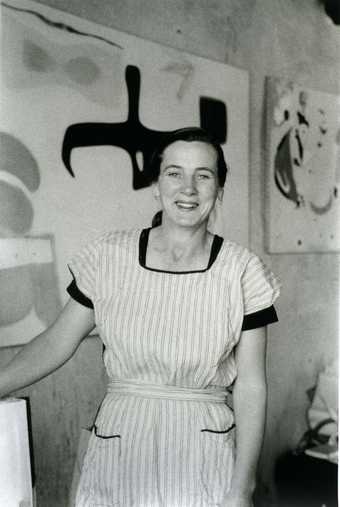Agnes Martin photographed in her studio by Mildred Tolbert c. 1955
