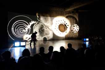 Aldo Tambellini's Black Zero performance in The Tanks, Tate Modern