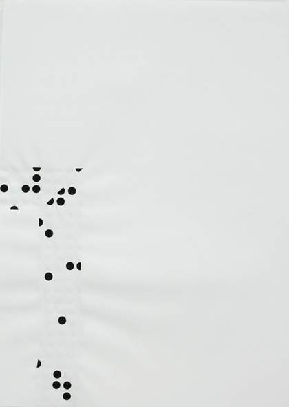Alice Channer Fourteenth Scarf Drawing 2007 black and white neck scarf or pocket handkerchief pleated and then attached to the gallery wall