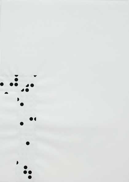 Alice Channer Fourteenth Scarf Drawing 2007 black and white neck scarf or pocket handkerchief  pleated and then attached to the gallery wall