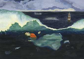 painting of woman lying in ice
