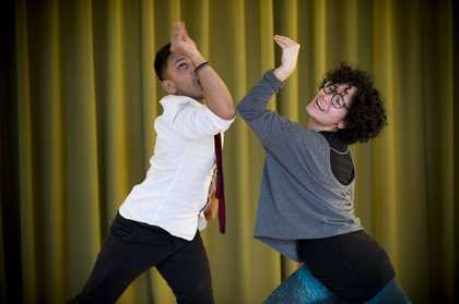 A child taking part in a dance workshop.