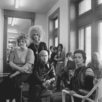 Andy Warhol with (foreground, from left) Brigid Polk, Candy Darling and Ultra Violet at the Factory, New York City, 24 April 1969, photographed by Cecil Beaton